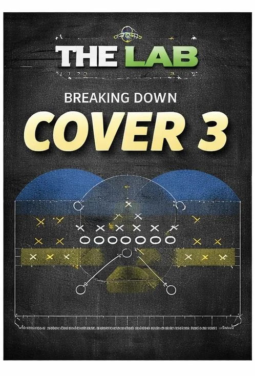 Cover of a sports strategy guide titled 'The Lab,' focusing on breaking down a basketball half-court defense called 'Cover 3.' The cover features a diagram of a basketball court with defensive positions marked with circles and crosses, and text highlighting the topic.