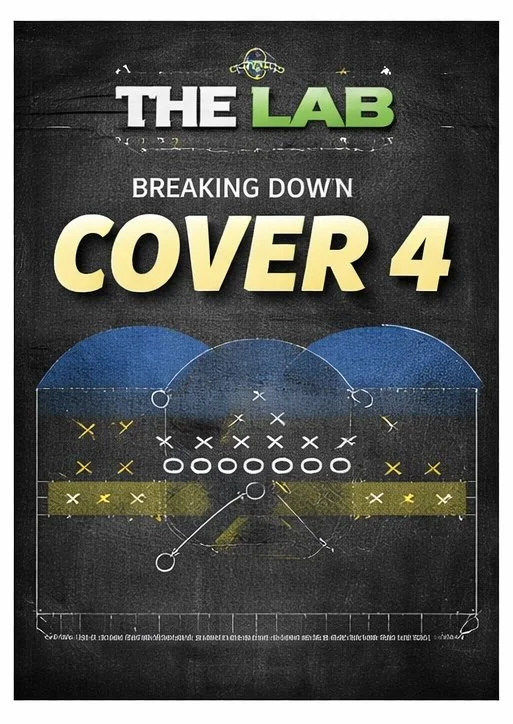 Diagram of an American football play called 'Cover 4' showing defensive and offensive formations with X and O symbols.
