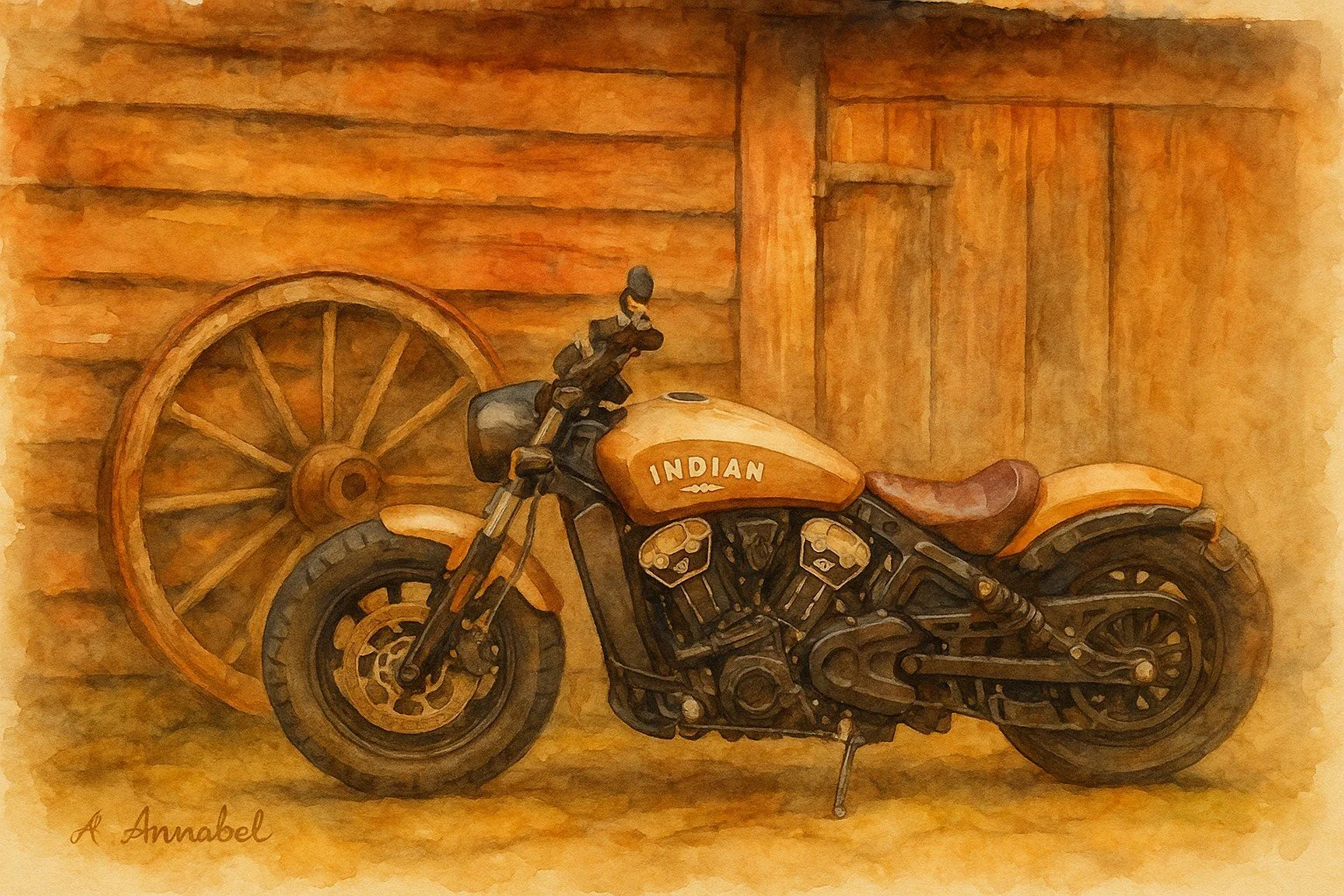 Indian Scout Motorcycle Wall Art Print – Rustic Vintage Bike, Industrial Man Cave Decor