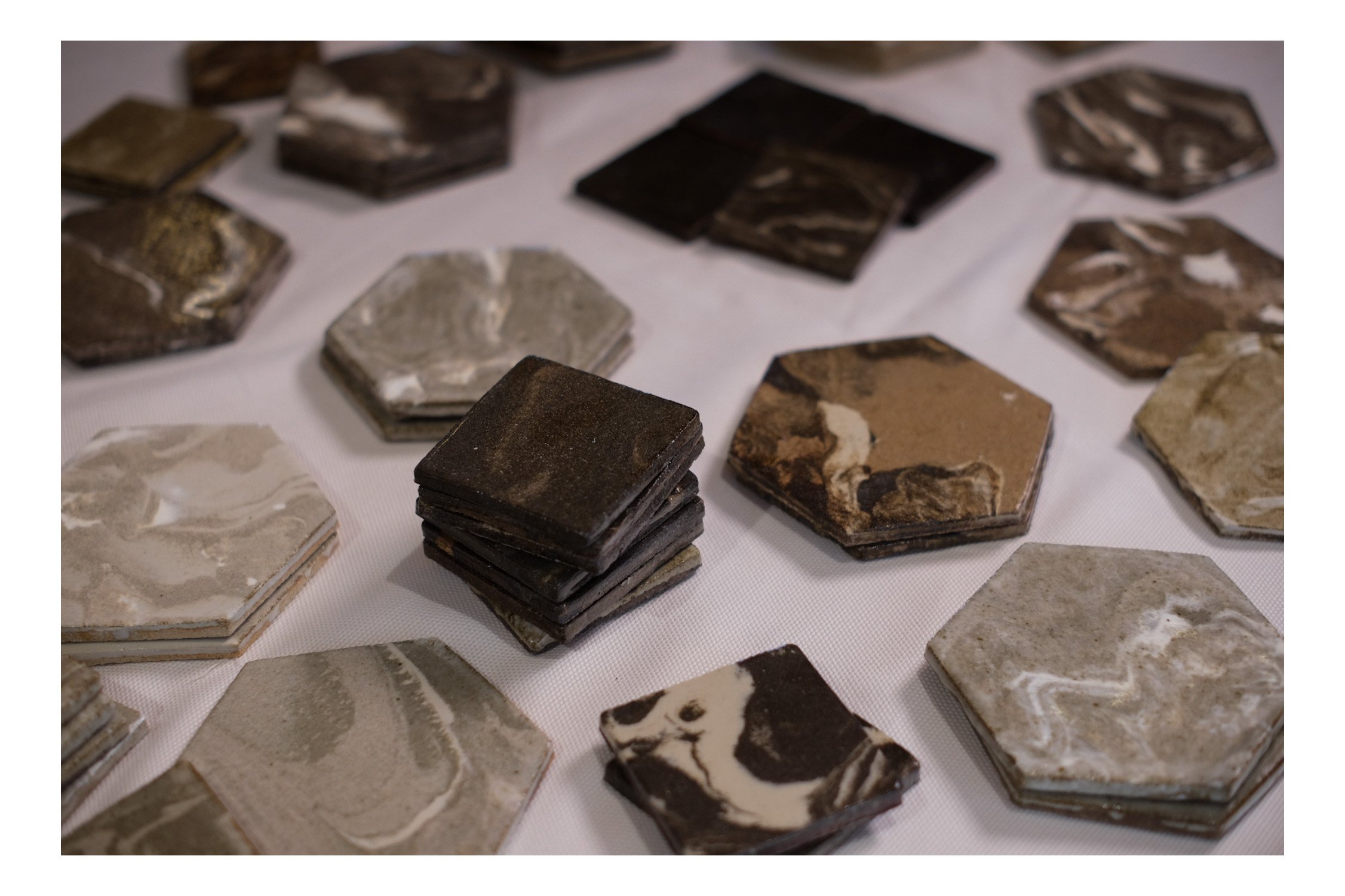 Handmade hexagon and square tiles