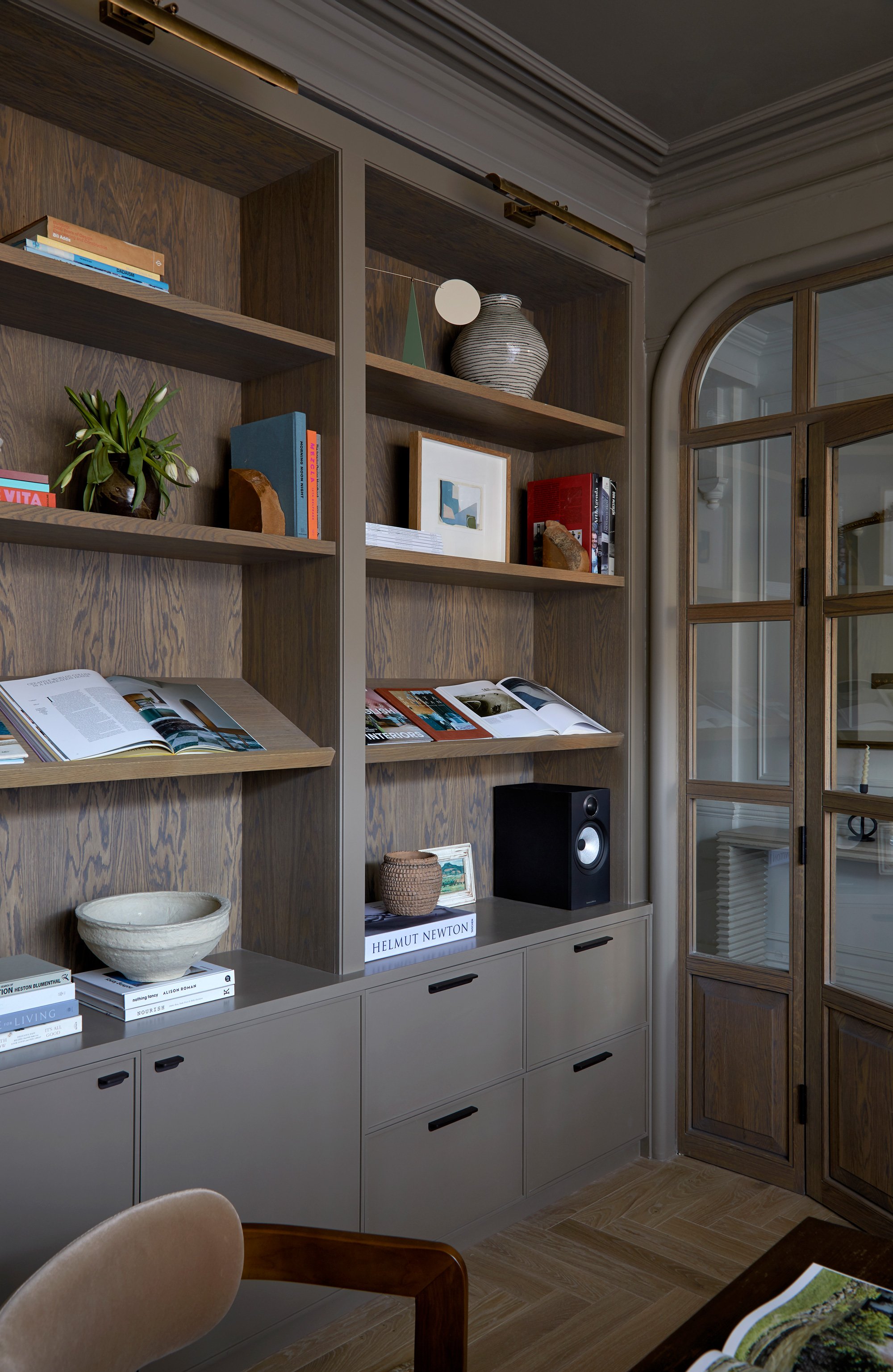 Open bookshelves in a study by Greenstreet Furniture