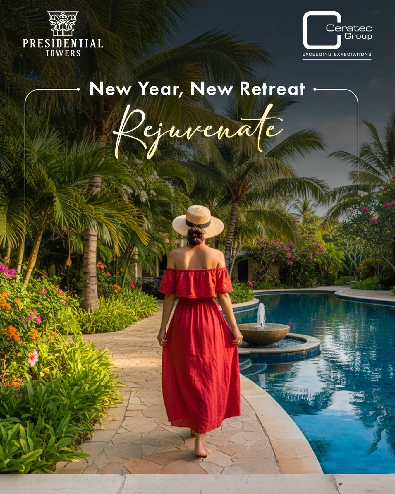 New year, new retreat at Presidential Towers &mdash; where poolside calm, lush greens, and everyday luxury come together to rejuvenate your living experience. 🌿💧✨

 #CeratecGroup #NewYearNewRetreat #Poolside #AestheticLiving #Explore