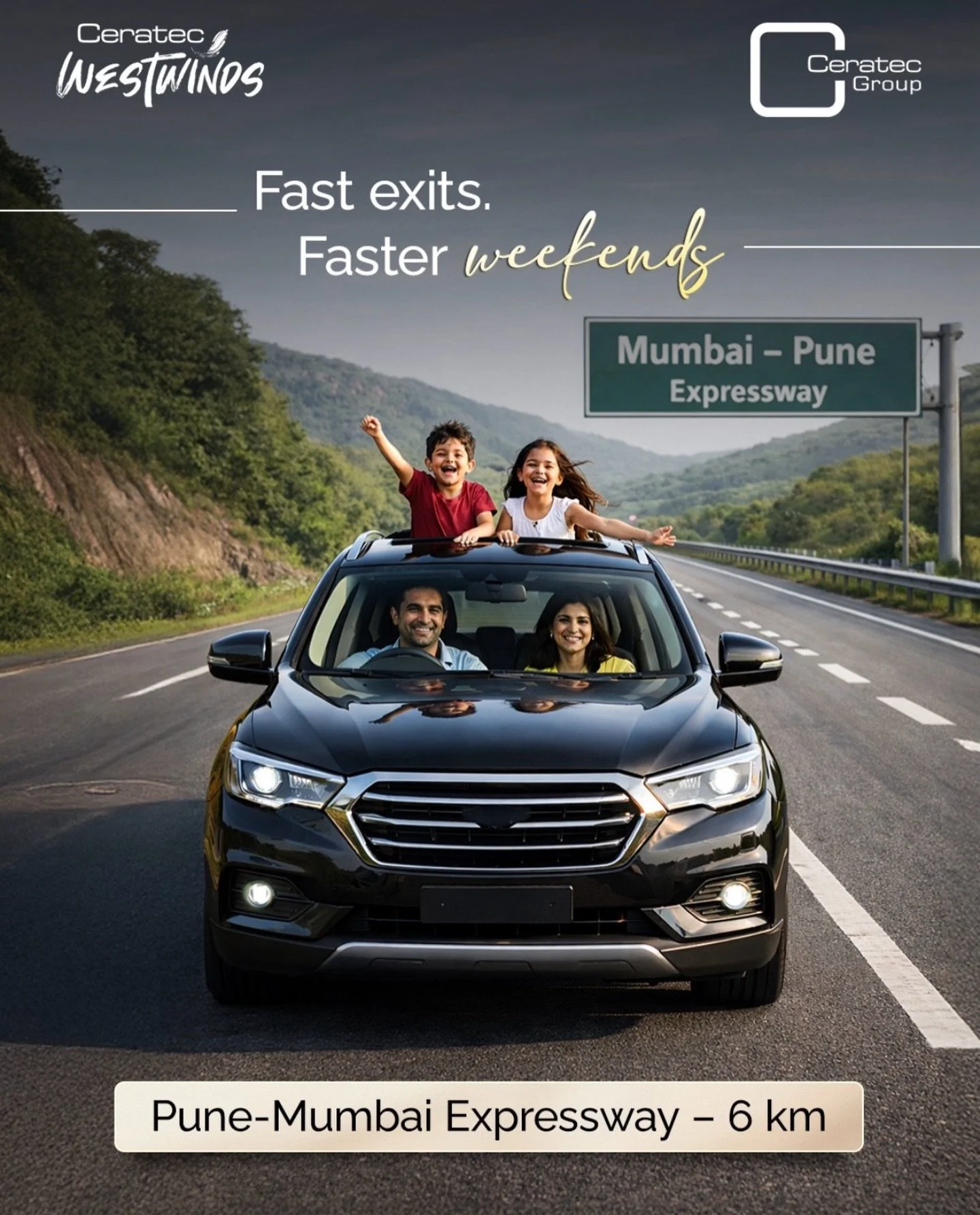 From city life to scenic drives in minutes at Ceratec Westwinds. 
Because your weekends deserve more!

#CeratecGroup #Connectivity #Weekends #PuneToMumbai #Holiday