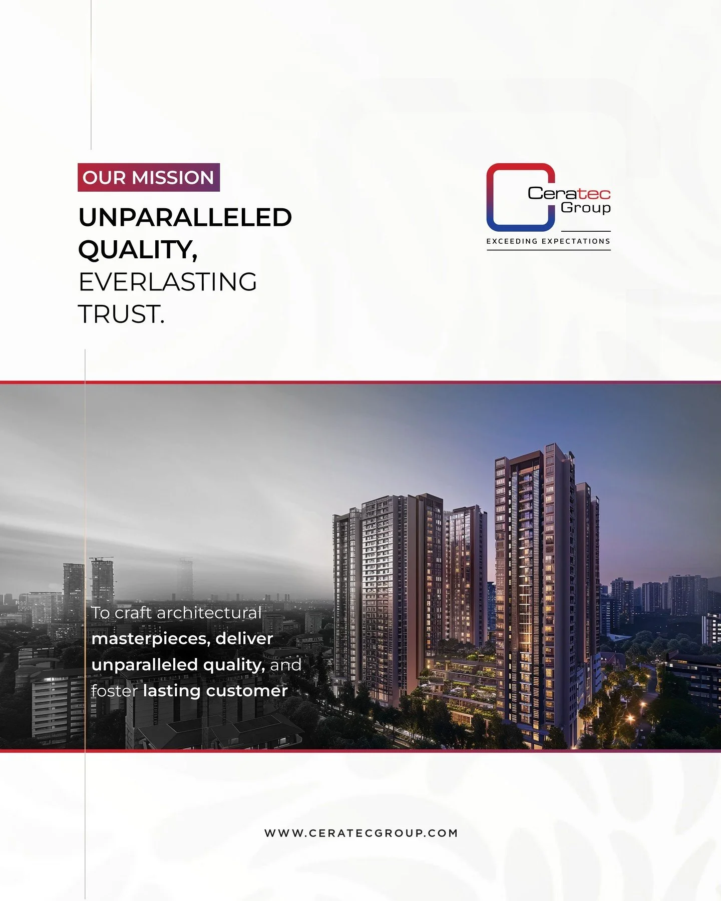 Quality that lasts. Trust that grows.
Our mission is to create architectural masterpieces that stand the test of time while delivering exceptional quality and unmatched customer satisfaction. Every project reflects our promise of excellence and every
