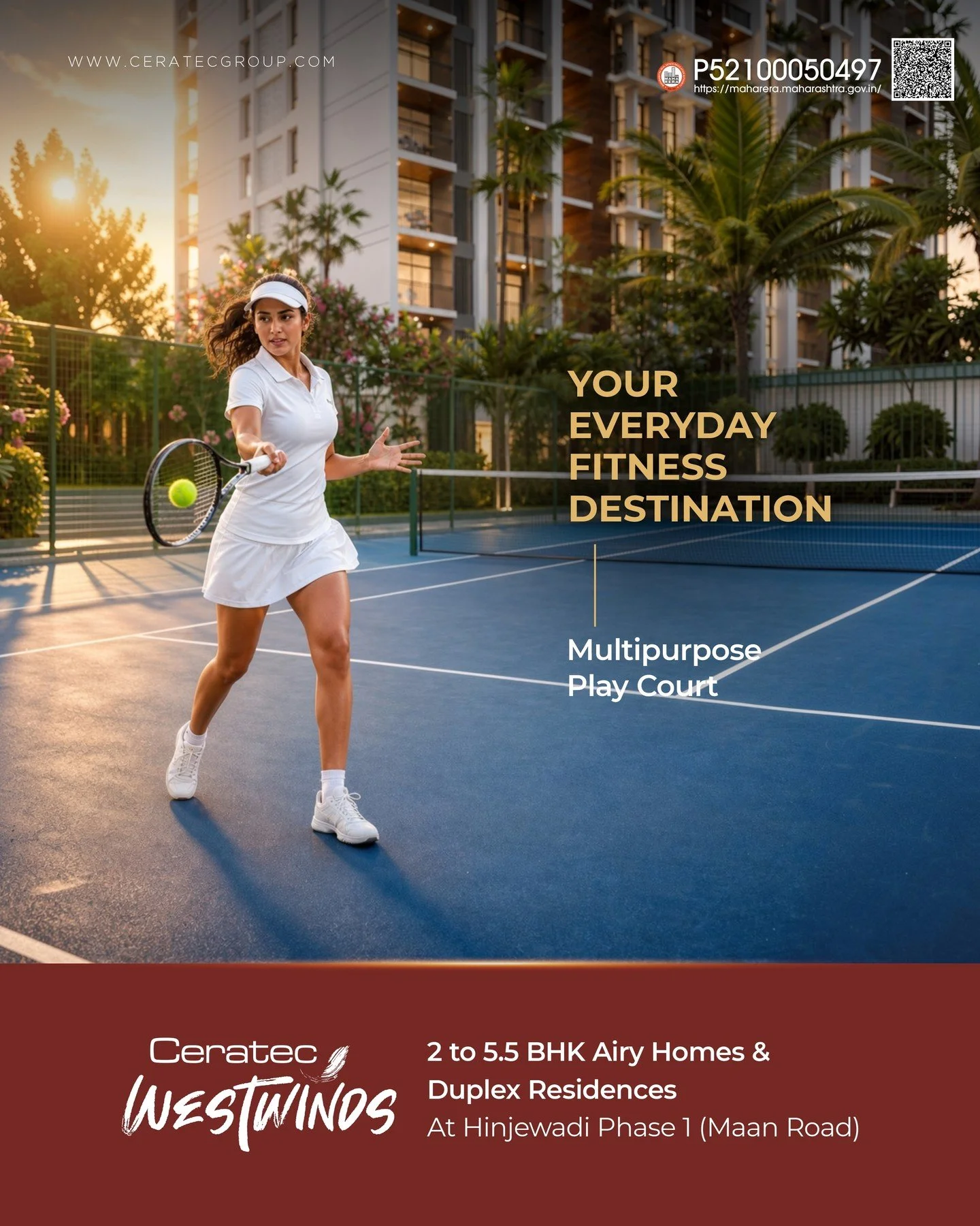 Make fitness a part of your everyday lifestyle. 🎾✨

At Ceratec Westwinds, the Multipurpose Play Court gives you the perfect space to stay active, unwind, and enjoy your favourite sports&mdash;right at home.

Discover 2 to 5.5 BHK Airy Homes &amp; Du