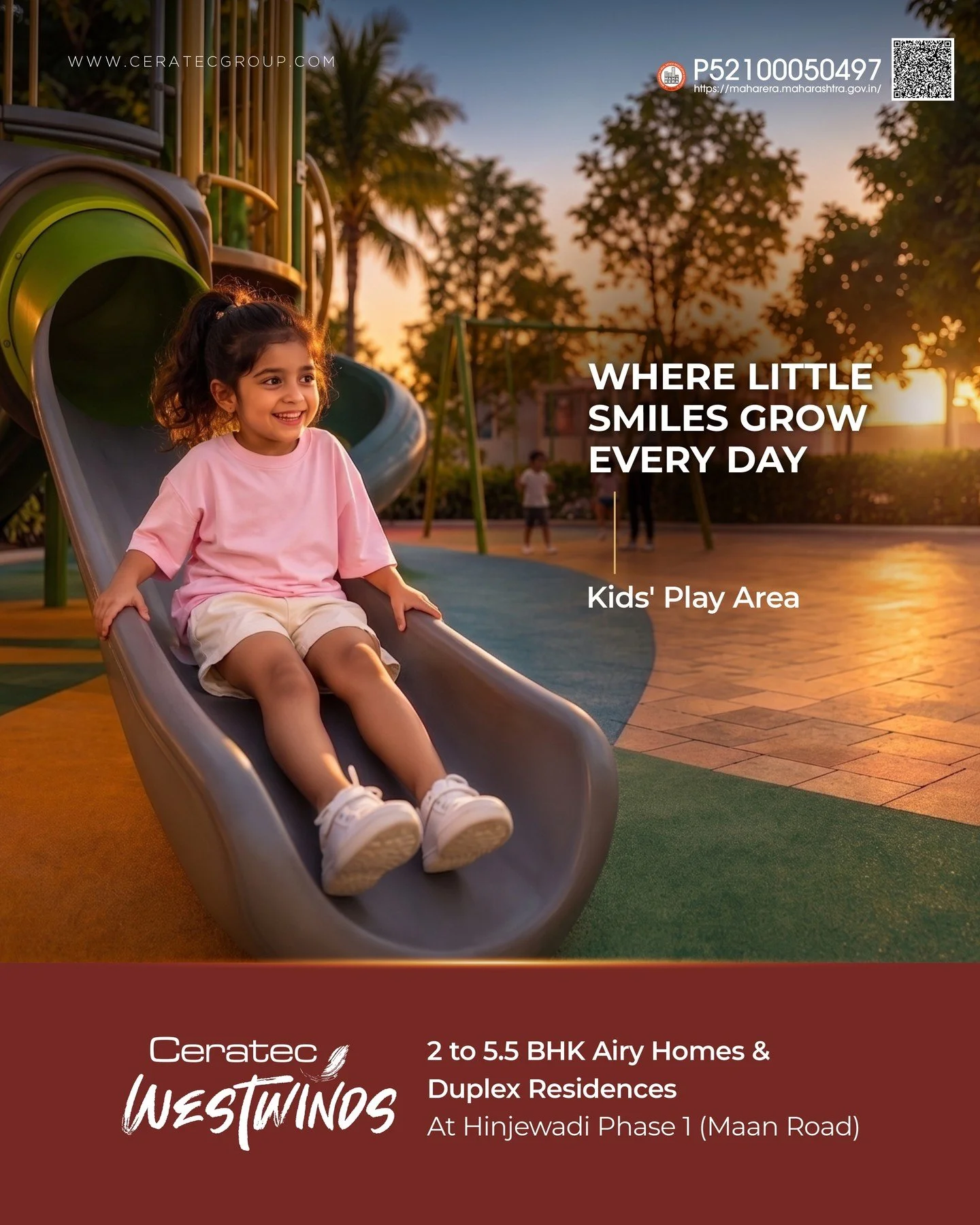 Where little smiles grow every day. 💛🌿

A dedicated Kids' Play Area at Ceratec Westwinds creates a joyful space where children can play, explore, and make beautiful childhood memories.

Experience thoughtfully designed living with 2 to 5.5 BHK Airy