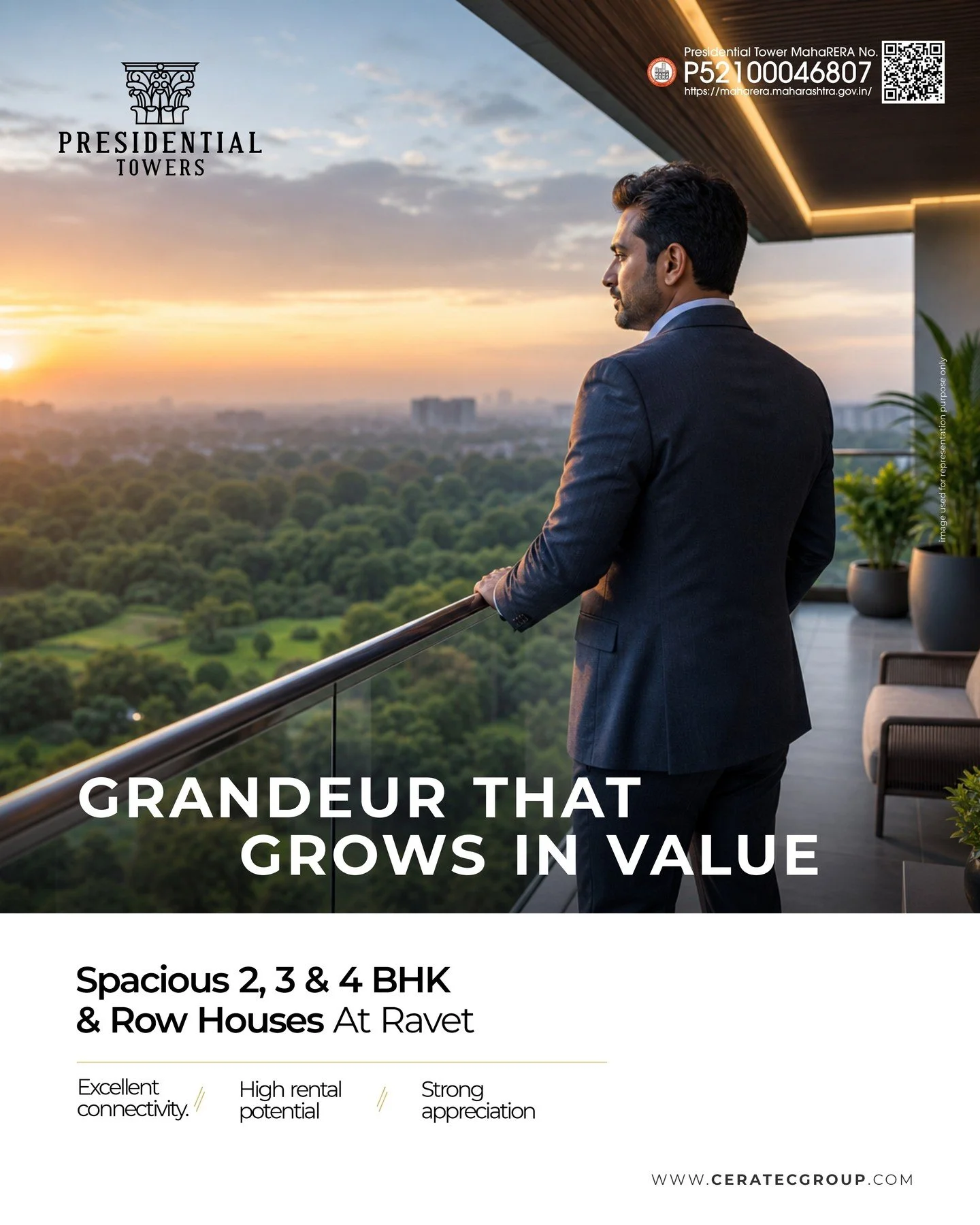 Step into spacious, thoughtfully designed homes crafted for true grandeur. Enjoy open balcony views, abundant natural light, and fresh air that turn everyday moments into something extraordinary. 🌅🏢
www.ceratecgroup.com
 #PresidentialTowers #DreamH