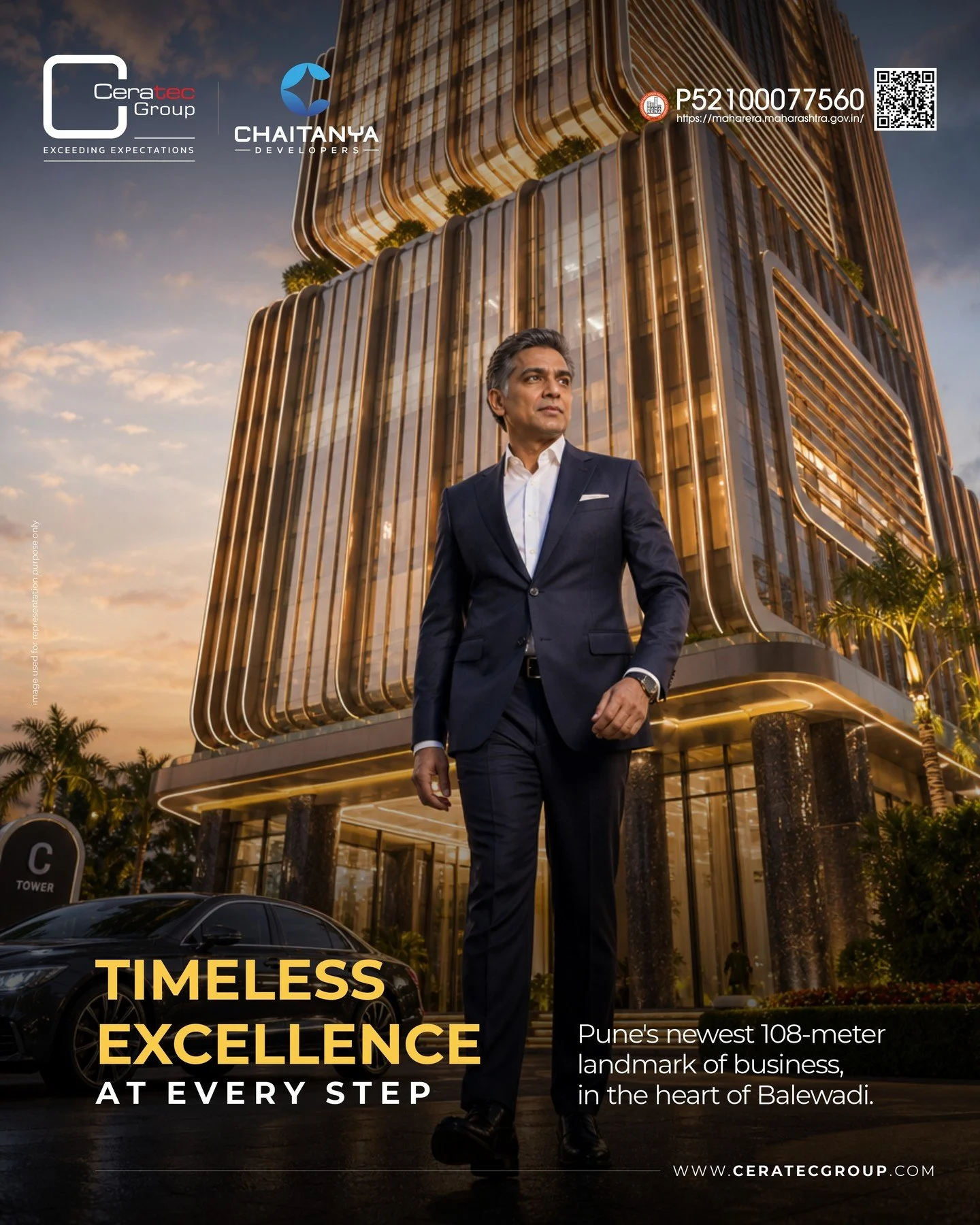 Rise Above the Ordinary at Tower 108! 🏢✨
Pune&rsquo;s iconic 108-meter A+ Grade commercial landmark in the heart of Balewadi&mdash;designed for businesses that think bigger.

📍 Prime Balewadi Location
🚇 150 m from Metro Station
🚗 7 Dedicated Park