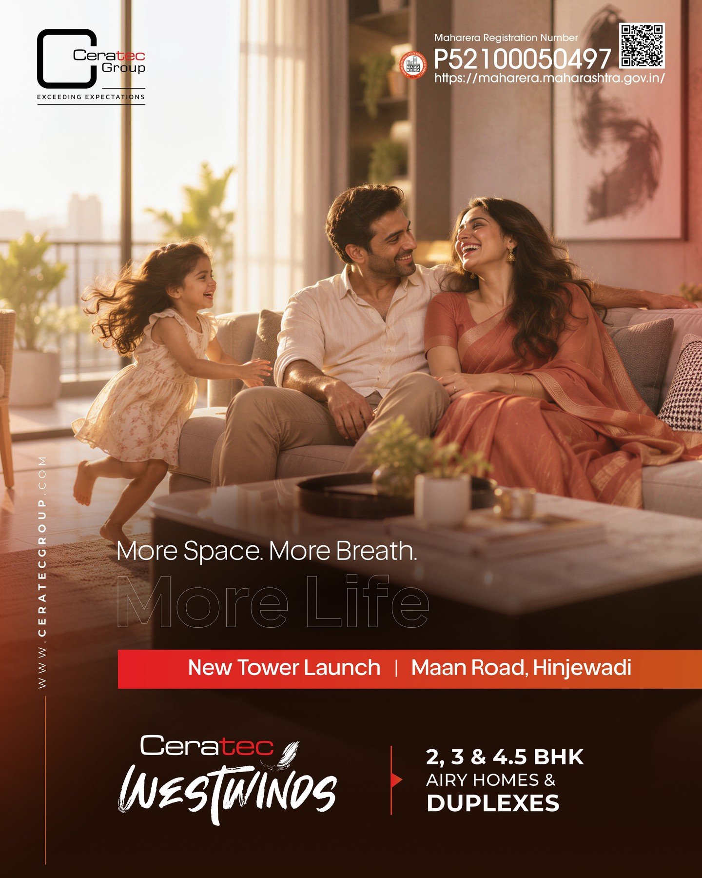 Give your family the space to grow, breathe, and create beautiful memories. 🏡✨

Discover spacious and airy 2, 3 &amp; 4.5 BHK homes and duplexes at Ceratec Westwinds, thoughtfully designed for comfort, openness, and modern family living.

🚩 New Tow