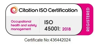 ISO 45001:2018 Occupational health and safety management certification sticker with Citation ISO Certification logo and registration number 436442024.