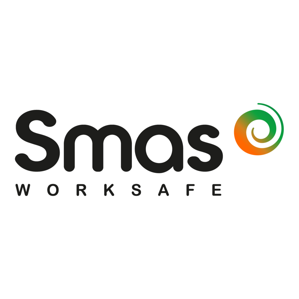 Logo of Smas WorkSafe with a spiral icon in green, orange, and yellow colors.