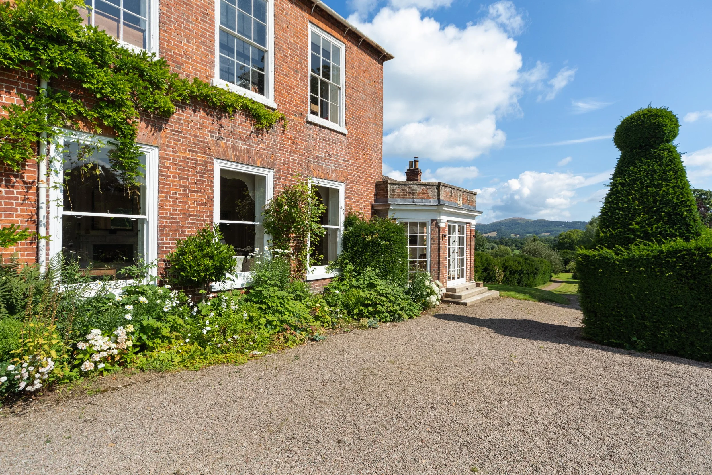 The front of the house in summer