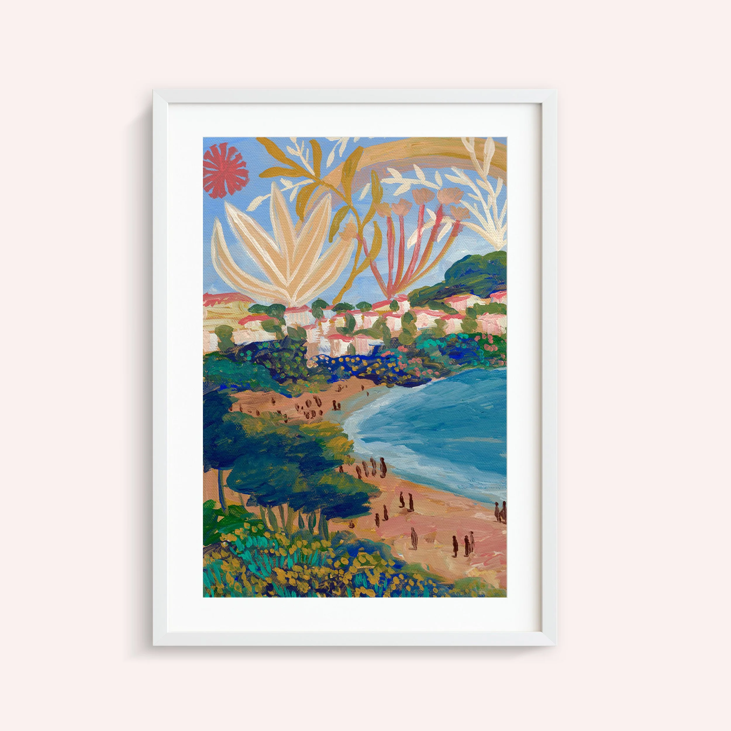 Marbella Beach Bathers White Framed