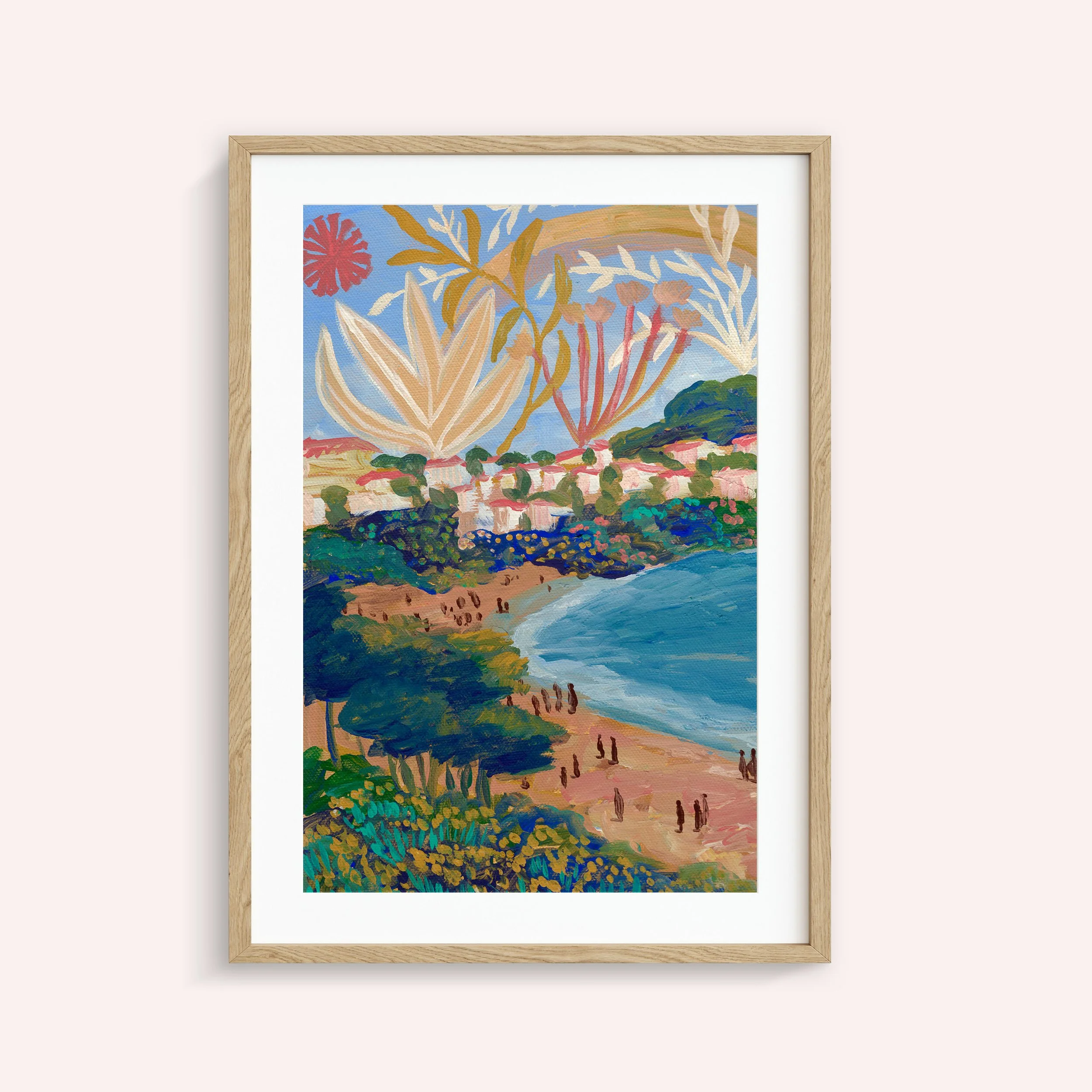 Marbella Beach Bathers Natural Framed