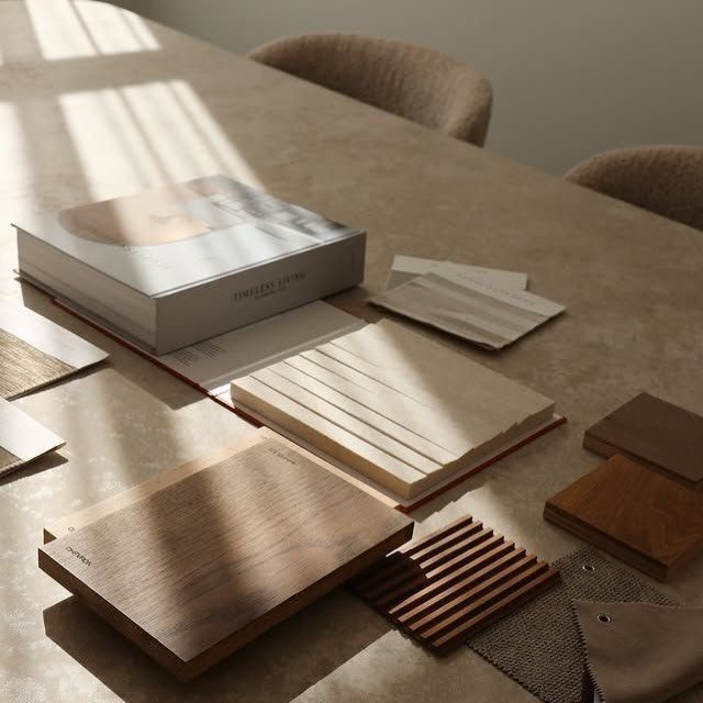 Every project begins with materials.

Textures, woods and fabrics come together to define the atmosphere of a space before it even exists.
A quiet process of composition where every detail matters.

#InteriorDesignStudio
#MaterialPalette
#DesignProce