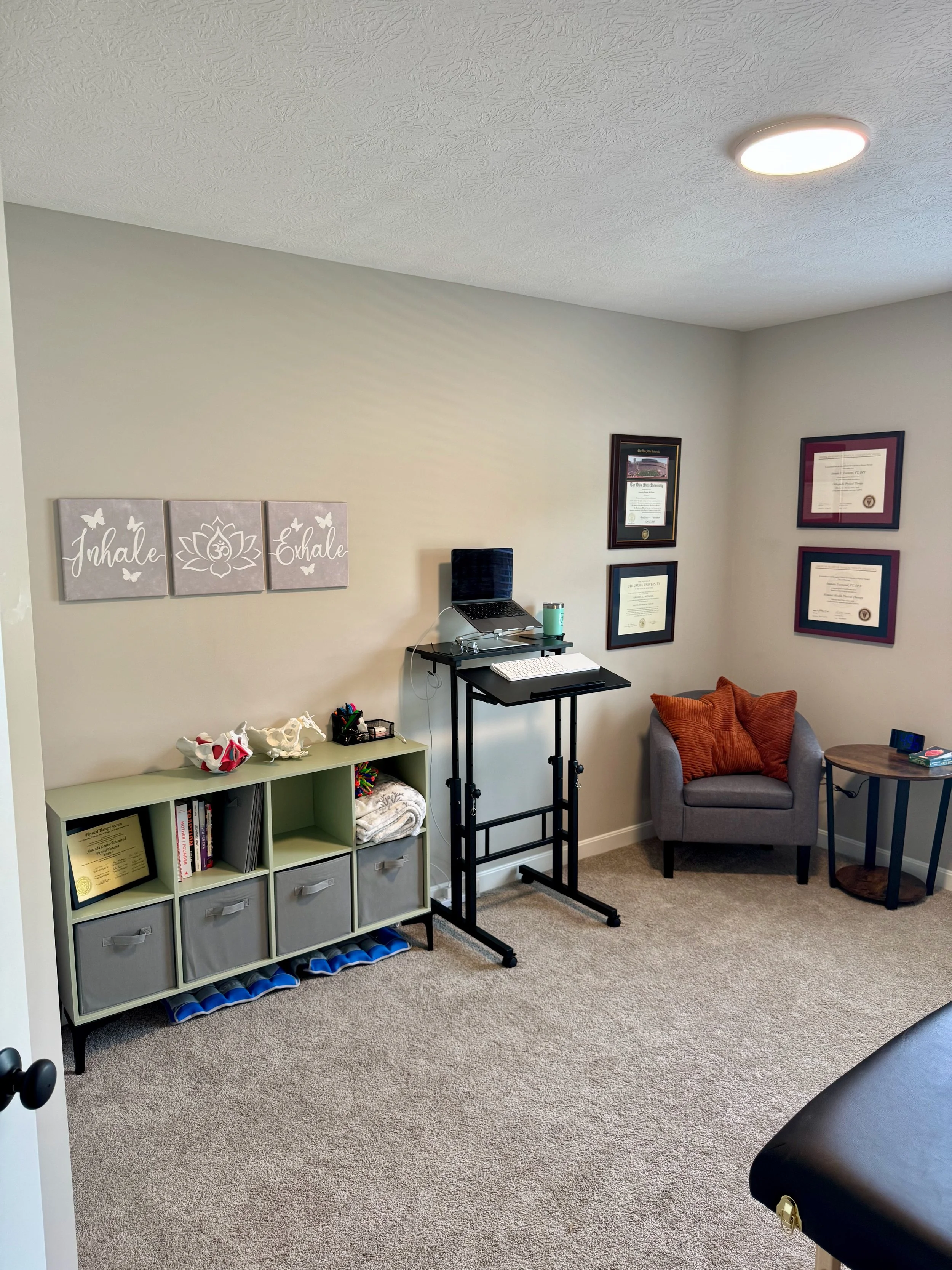 Treatment room for pelvic floor physical therapy at the Unbound Pelvis