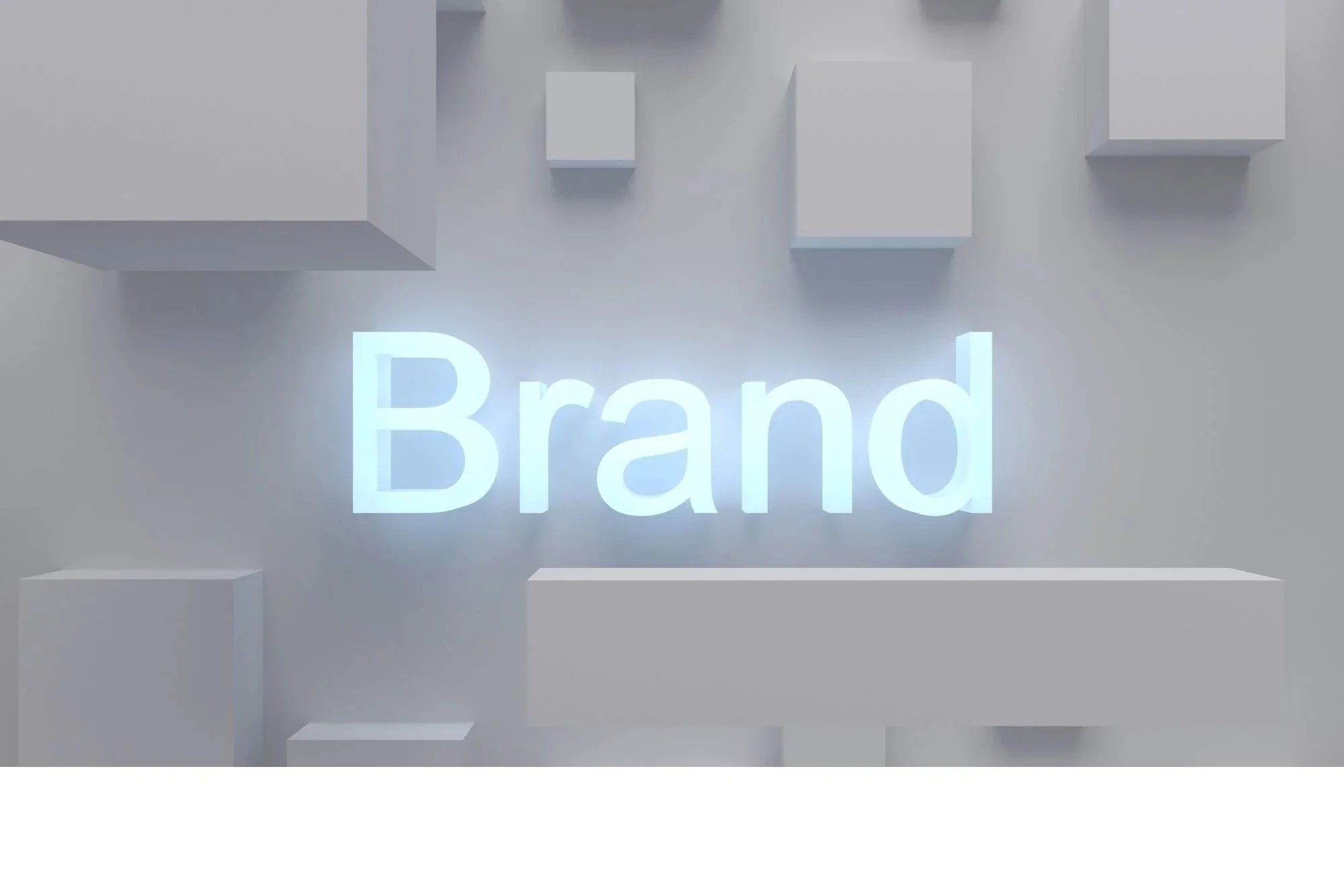 Hintergrund mit weißen hohen Quadern und leuchtendem Schriftzug 'Brand' in der Mitte
