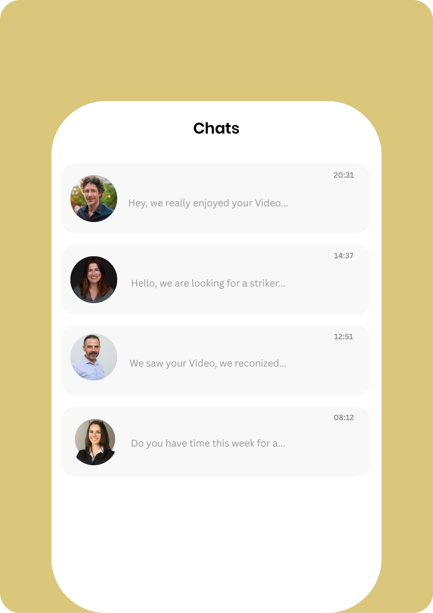Screenshot eines Chat-WhatsApp-Verlaufs mit vier Nachrichten, Profilbilder und Zeitangaben.