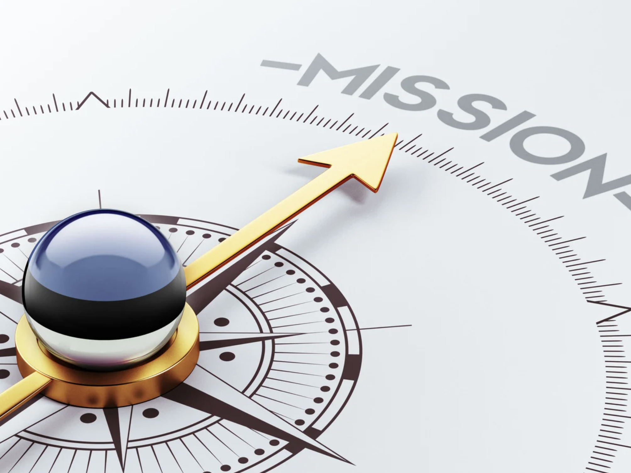 Ein Kompass, die Nadel zeigt in Richtung Mission, symbolisiert Orientierung und Zielsetzung.