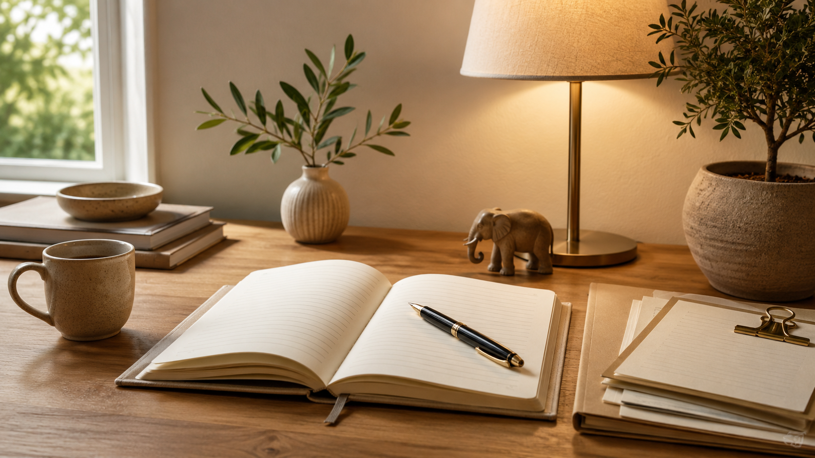 A single wooden figure surrounded by a home, important documents, personal possessions and symbols of future planning