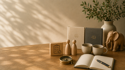 A warm tabletop scene representing a couple choosing between Fast Track and Guided will-writing routes