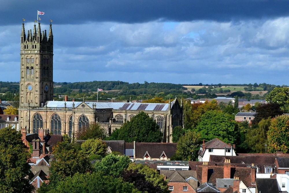 View across Warwick towards St Mary's Church