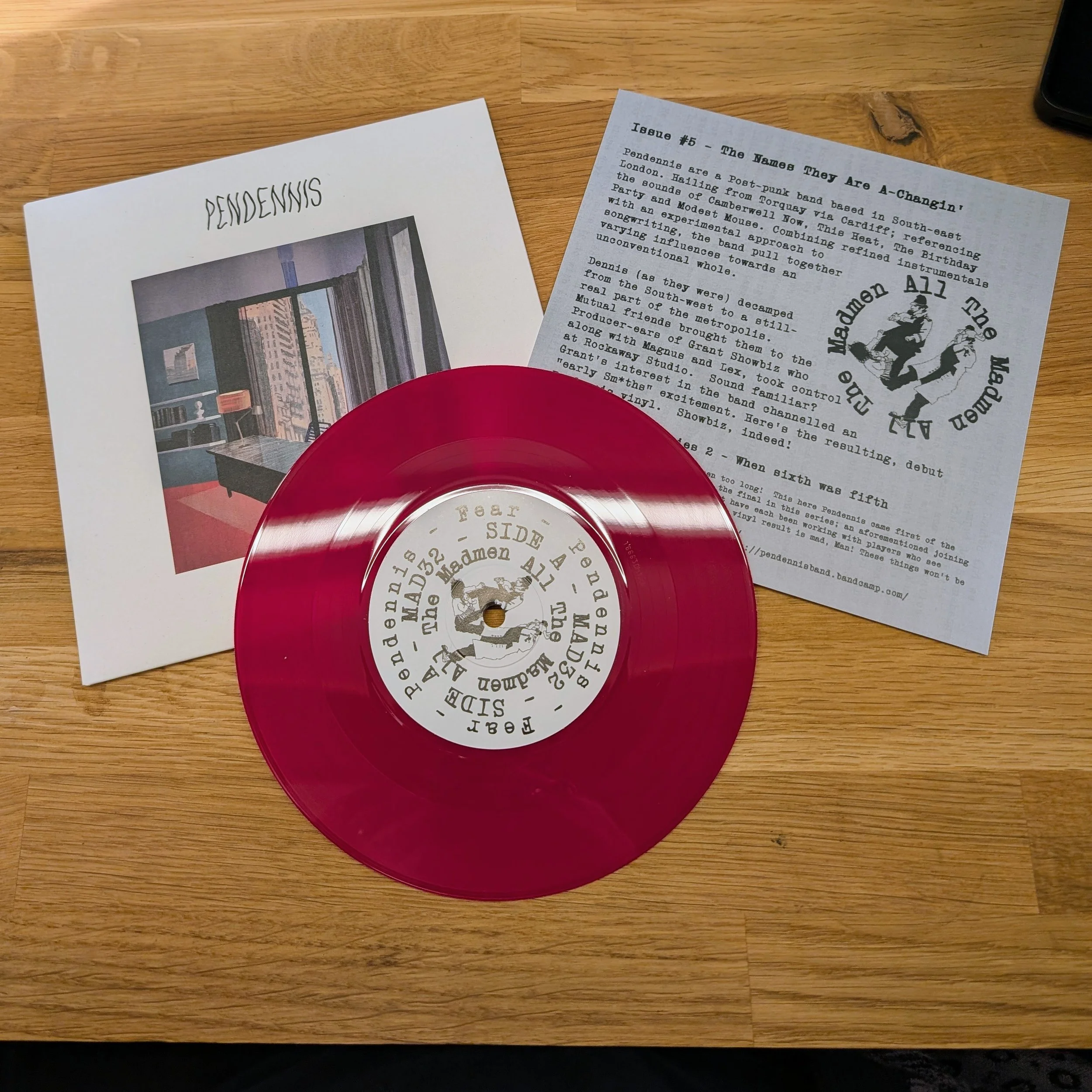 Pendennis – Fear / The Names They Are A-Changin’ 7” Vinyl (Translucent Pink) – All The Madmen Records