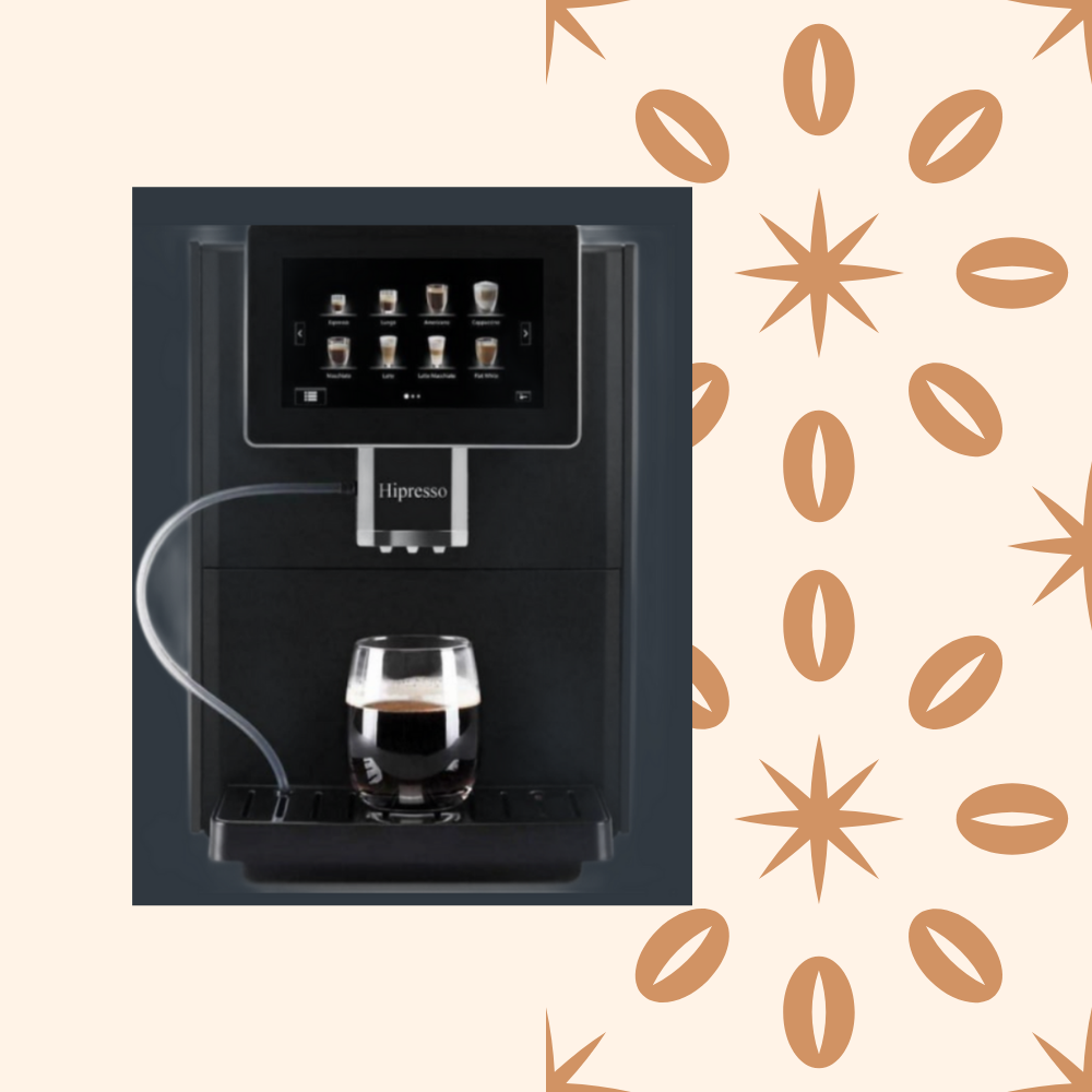 A coffee machine dispensing coffee into a glass cup.