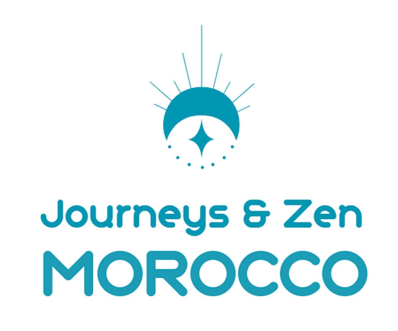 Logo for Journeys & Zen Morocco featuring a stylized moon and star design with text.