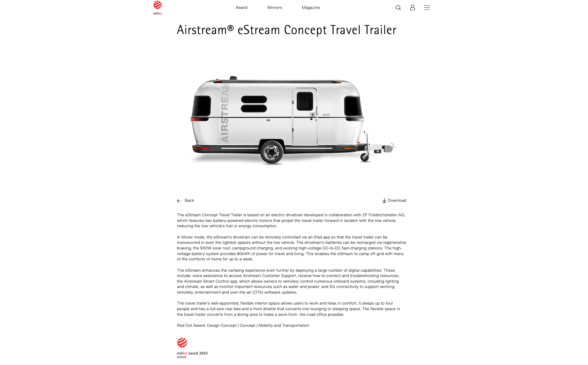 Red dot award recognition airstream Nomadics case study