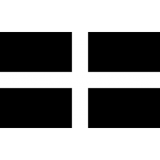 Black and white flag, Cornwall, St. Piran, with a diagonal cross dividing four quadrants.