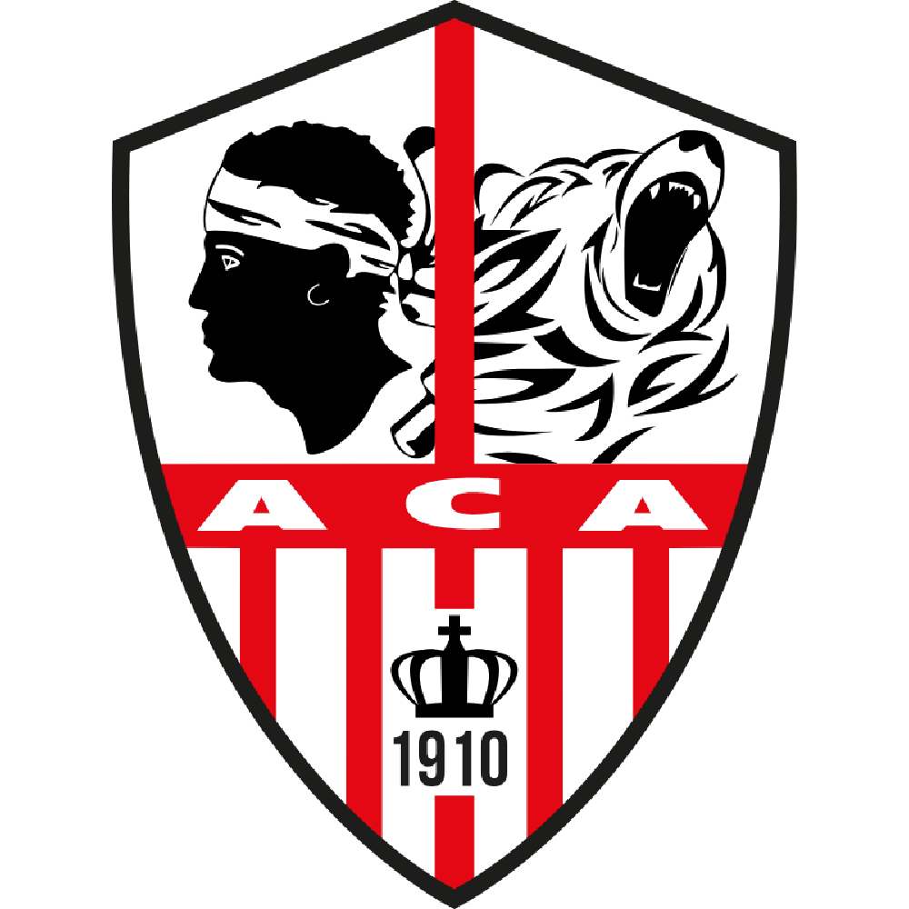 Logo d'une équipe de football avec un bouclier divisé en quatre parties. Sur la moitié supérieure gauche, un profil d'une femme avec un bandeau. Sur la partie supérieure droite, une tête de lion rugissant. En dessous, des lettres 'ACA'. Au centre, une couronne et la date 1910.