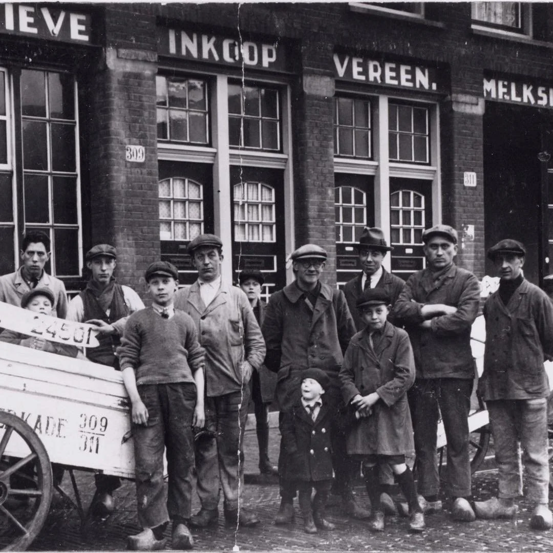 c. 1920 &amp; Now: in this photo you see Jacob Van Lennepkade 311-309. At the time this 'then' photo was take, you were able to find the &lsquo;Cooperatieve Inkoop-Verkoop Amsterdam Melkslijters&rsquo; at this address - an organisation responsible fo
