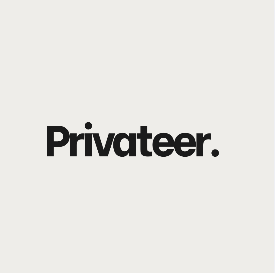 The word 'Privateer.' written in bold black font on a light gray background.