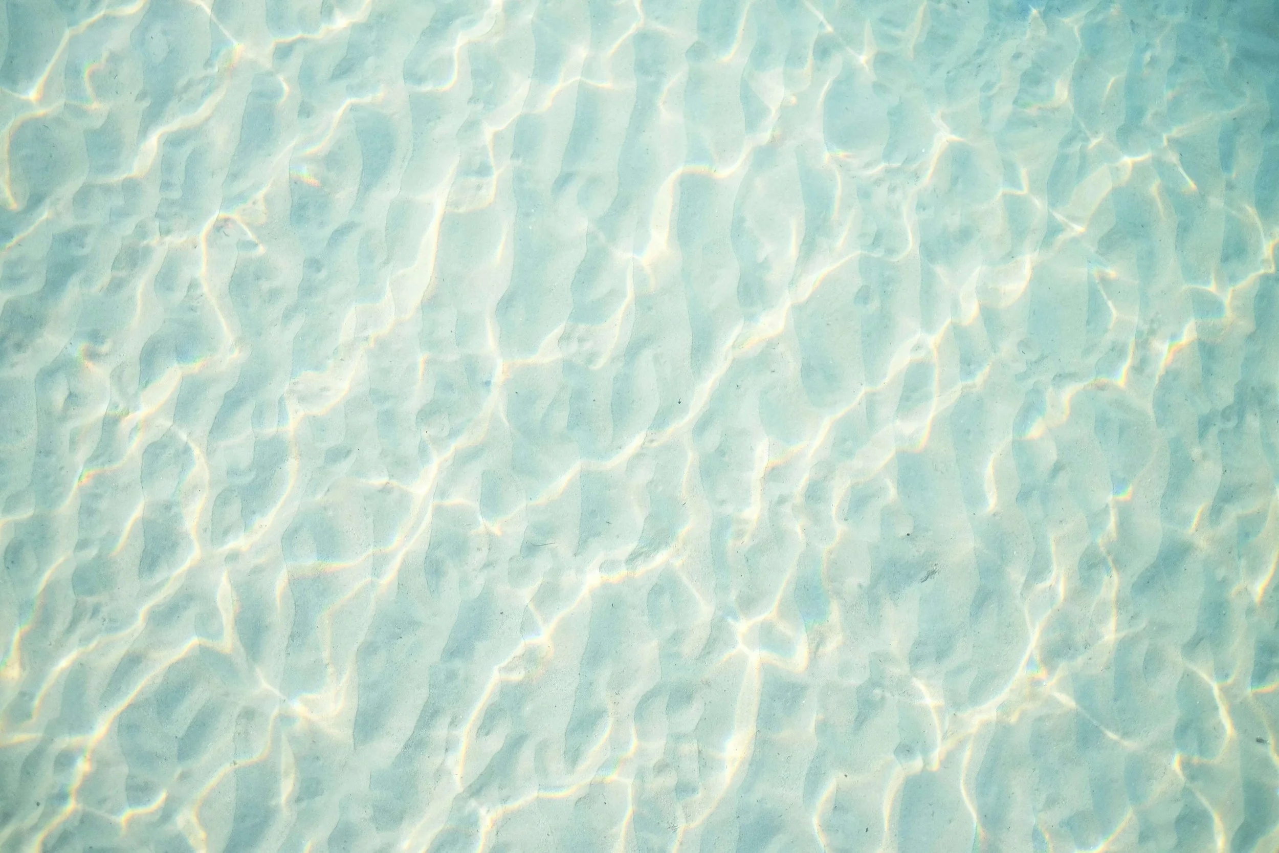 Light blue water with ripples creating a pattern of reflections on the surface.