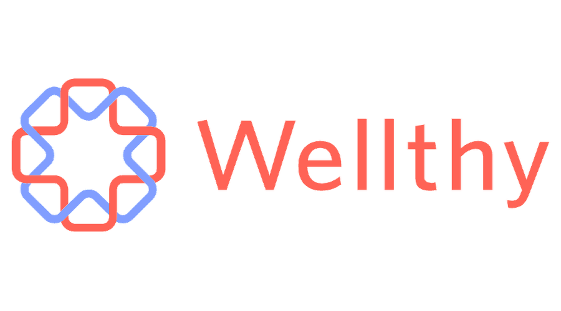 A digital logo with a geometric, interconnected red and blue pattern on the left, and the word 'Welthy' in large, pinkish-red letters on the right.