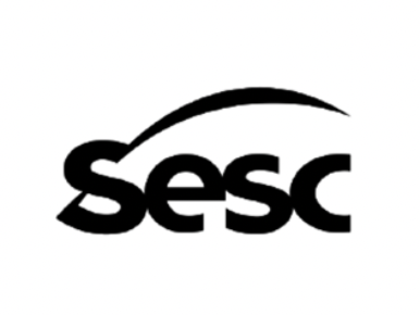 Logotipo do SESC em preto com uma curva acima das letras.