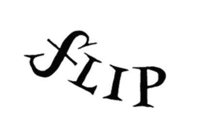 Texto 'SLIP' com letras cursivas inclinadas