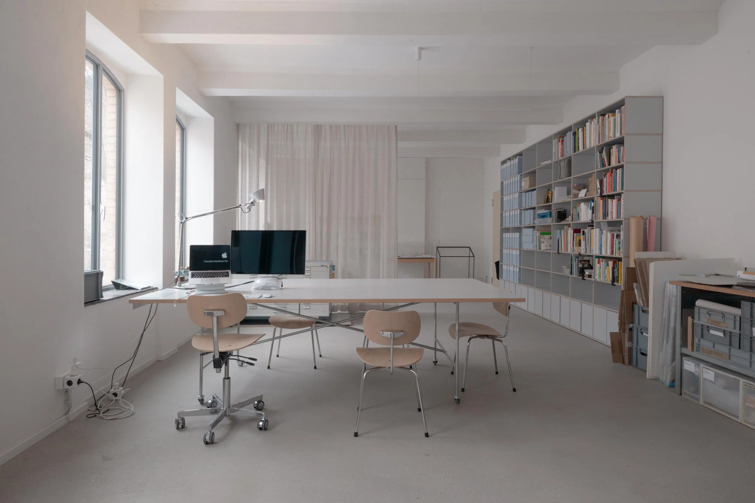 Interior photos of bacbonebooks' studio, Berlin.