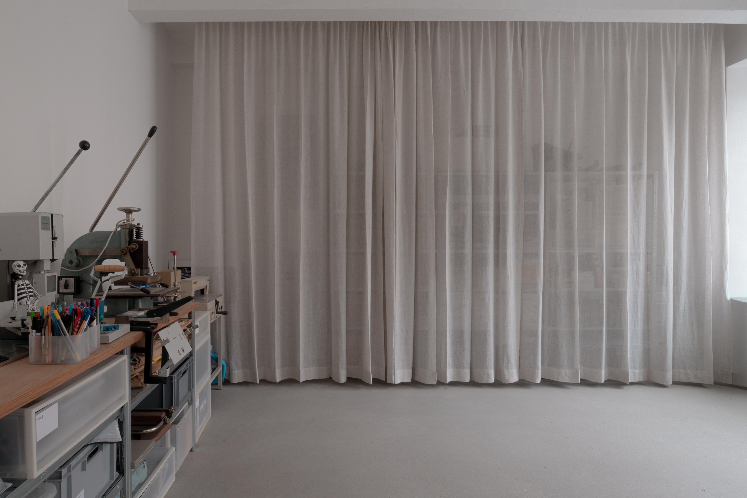 Interior photos of bacbonebooks' studio, Berlin.