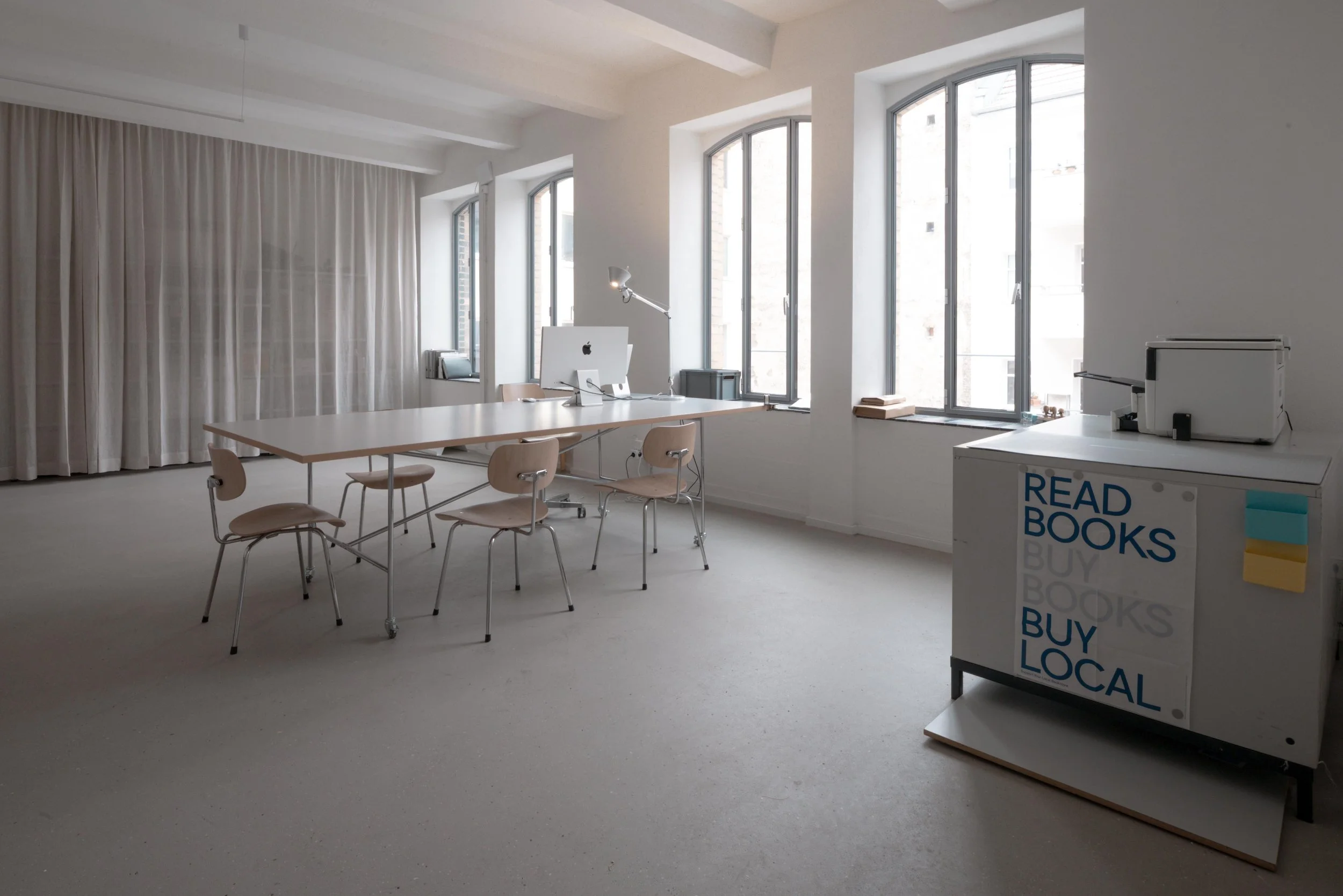 Interior photos of bacbonebooks' studio, Berlin.