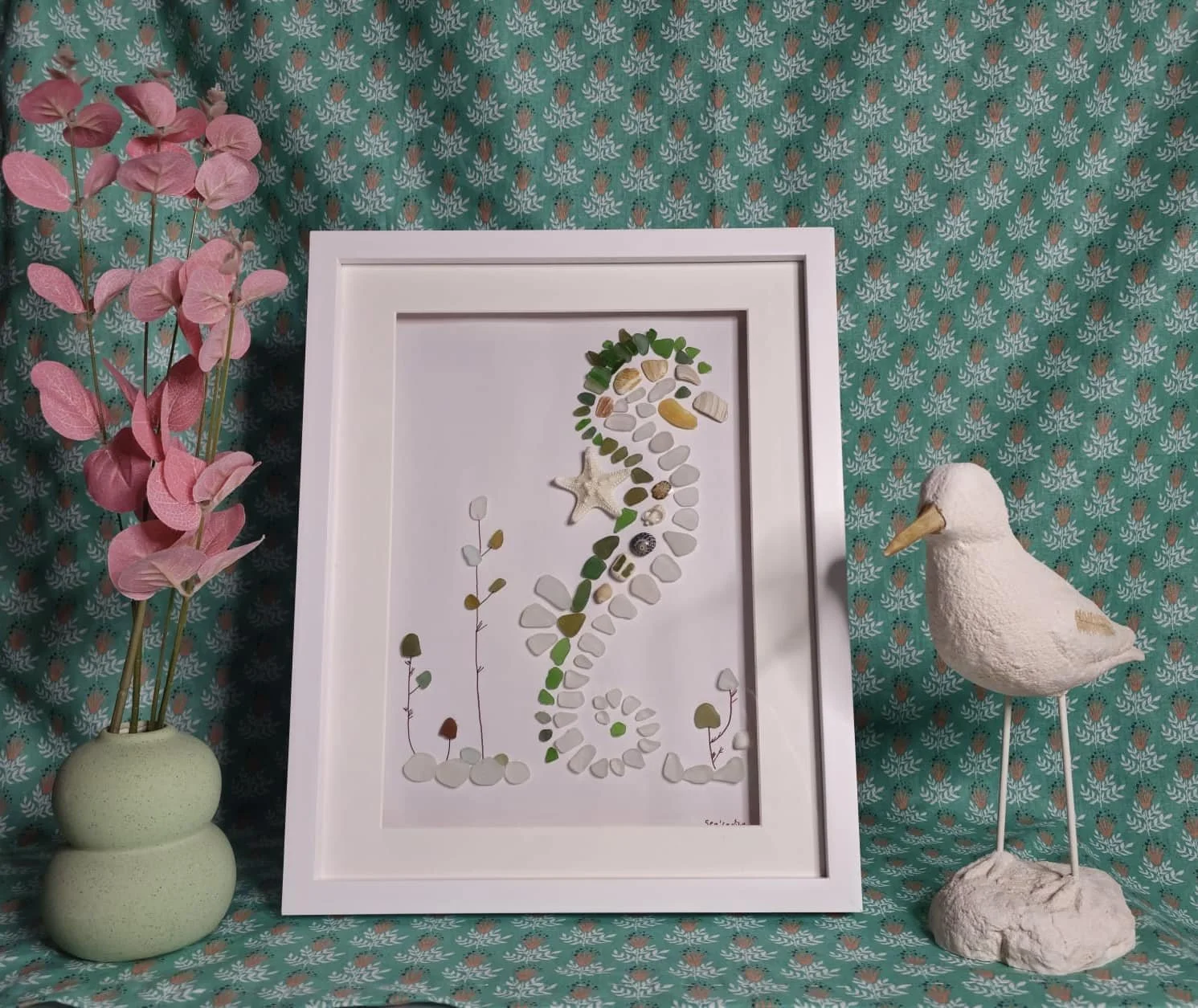 Handmade Sea Glass Seahorse Art
