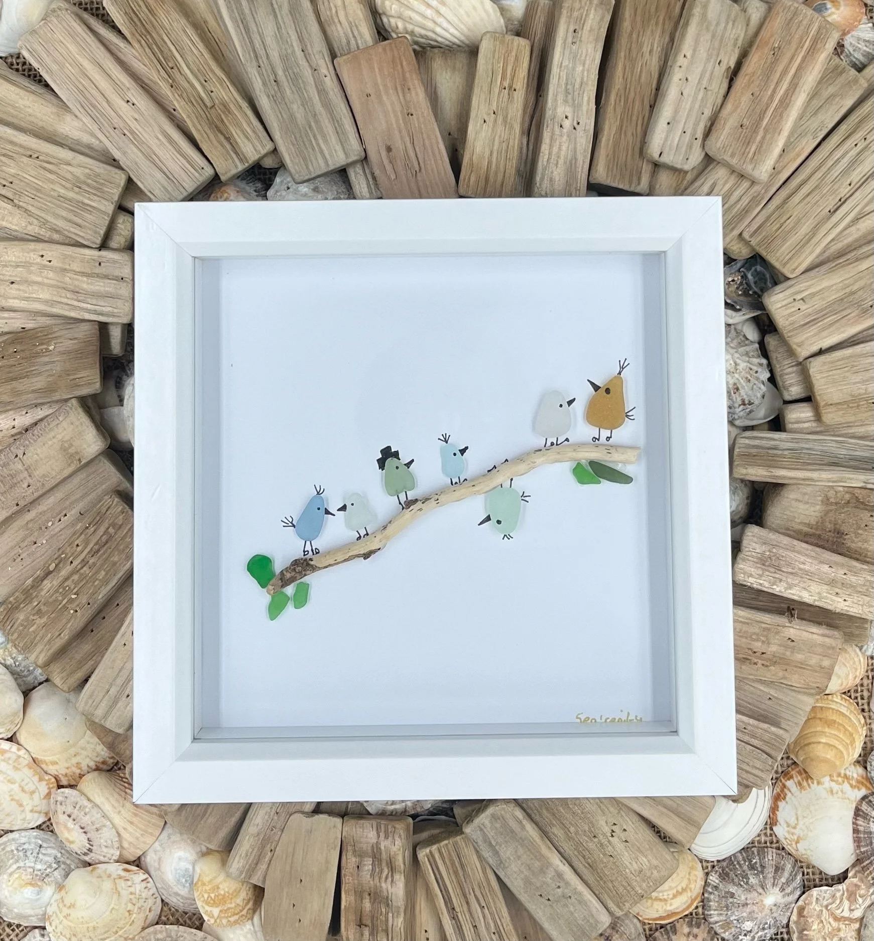Seaside Serenity Sea Glass Bird Frame