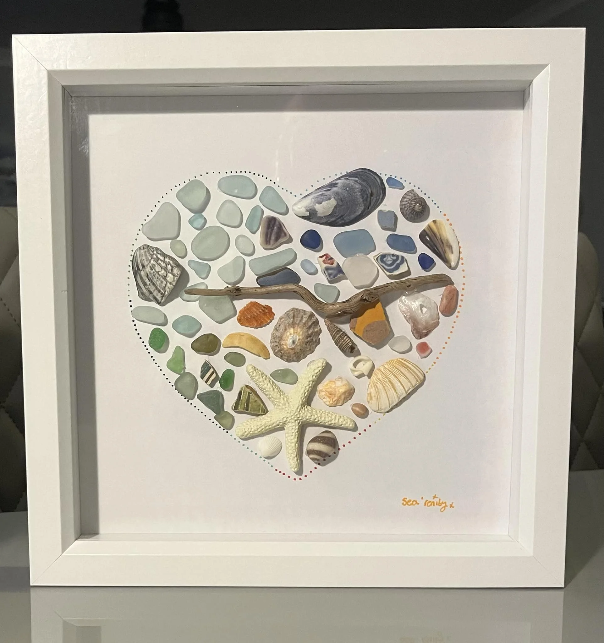 Sea Glass and Seashell Heart Art Frame