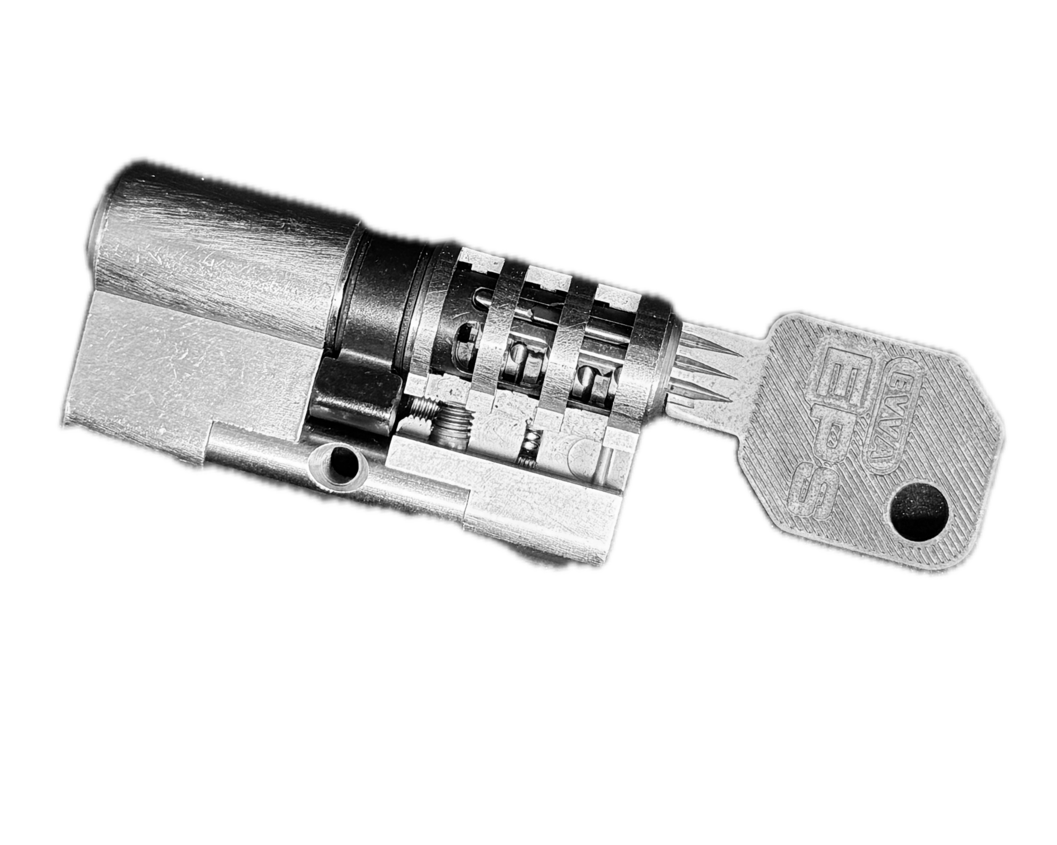 Cylindre Evva EPS cutaway avec clef insérée