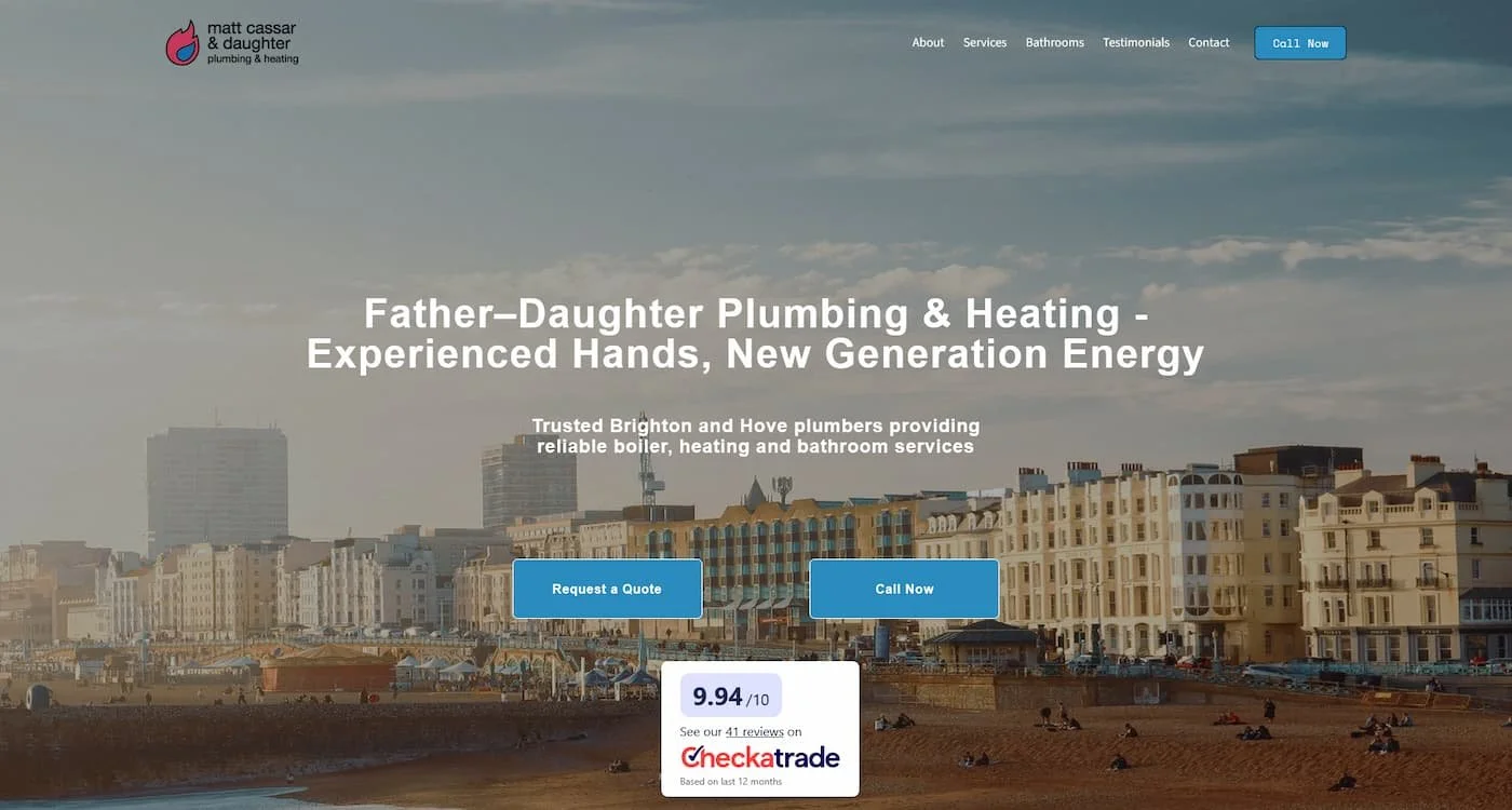 Homepage of Matt Cassar Plumbing & Heating website rebuilt on Squarespace for a Brighton plumbing business