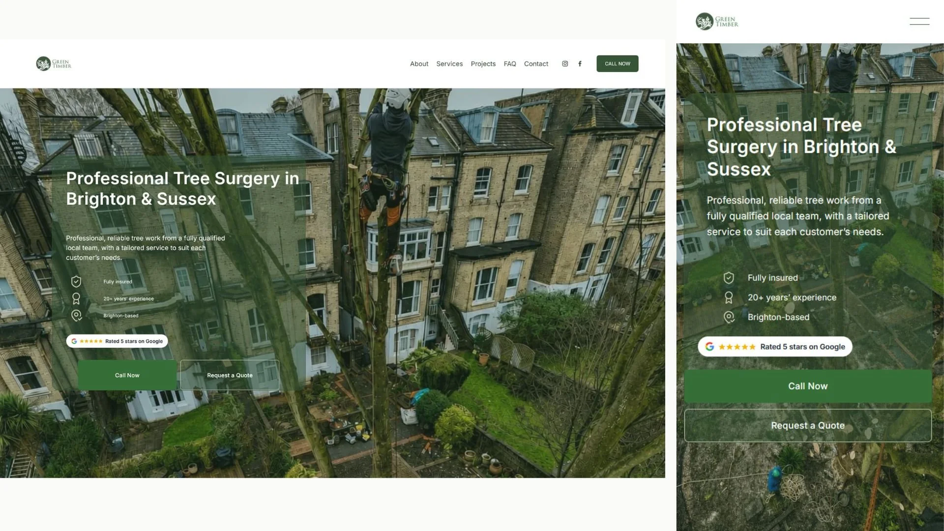 Green Timber Tree Surgery website shown on desktop and mobile