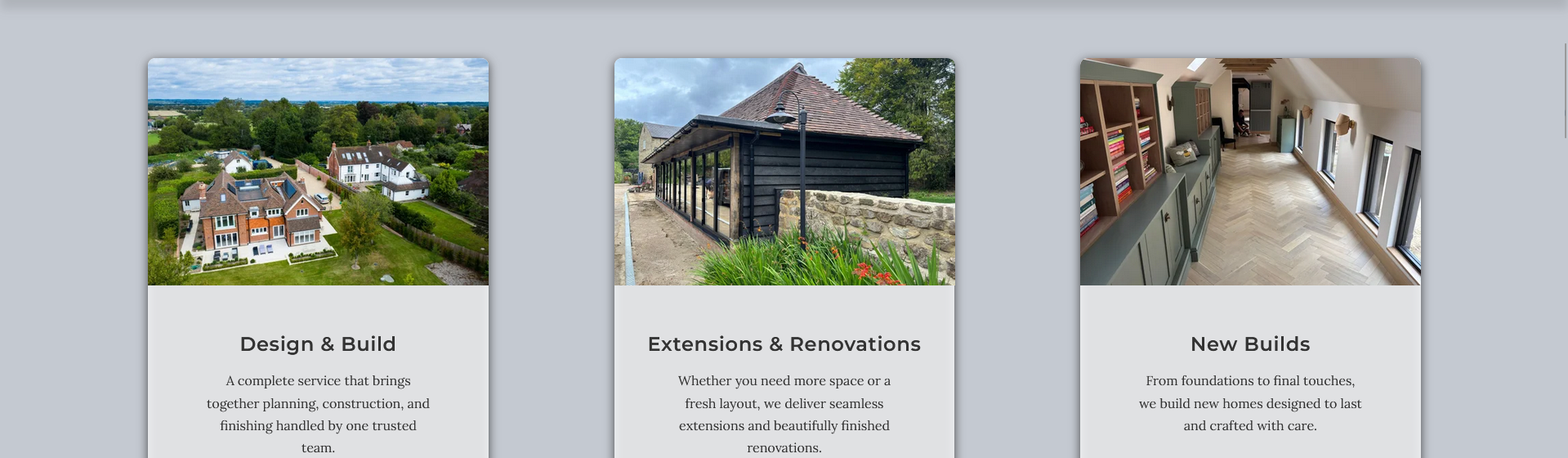 Squarespace services page showing a clear section heading and three service categories