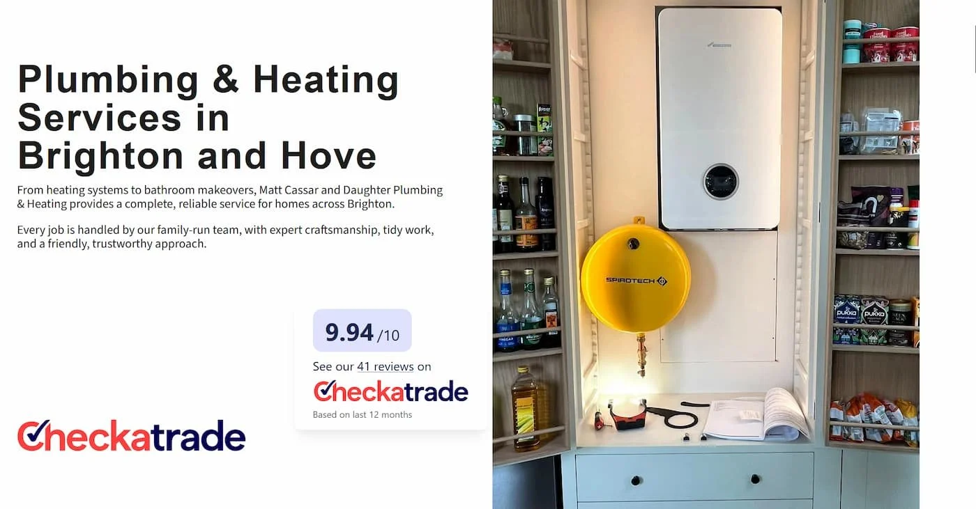 Services section of Matt Cassar Plumbing & Heating website showing plumbing and heating services in Brighton and Hove