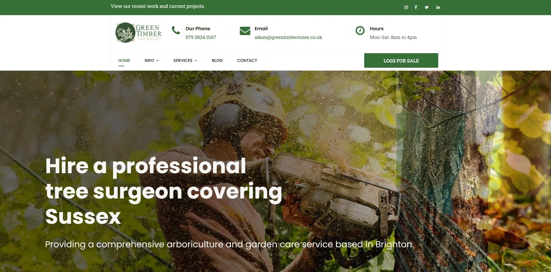 Previous Green Timber Tree Surgery website homepage